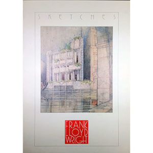 Offset lithographic poster print of Frank Lloyd Wright's "The Masieri Memorial" canal façade perspective drawing.