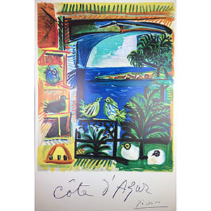 Pablo Picasso's Cote d'Azur, 1962: Color lithograph showcasing the artist's distinctive style and capturing the essence of the French Riviera.