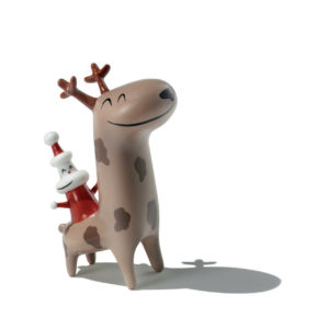 Alessi Christmas Cowboy Porcelain Figurine - a santa figure riding a brown reindeer, designed by Massimo Giacon.