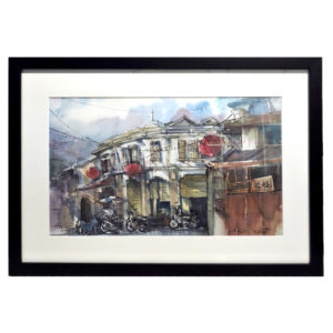 Watercolor painting of the Streets of Malacca by Lee Chin Chian, showcasing the city's architectural beauty and vibrant atmosphere.