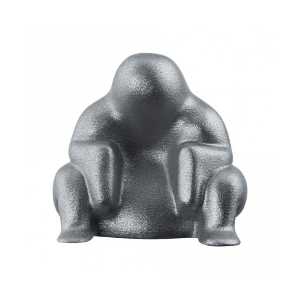 Alessi's limited edition miniature Dede Figure in silver, crafted from chrome-plated zamak with a non-slip rubber base